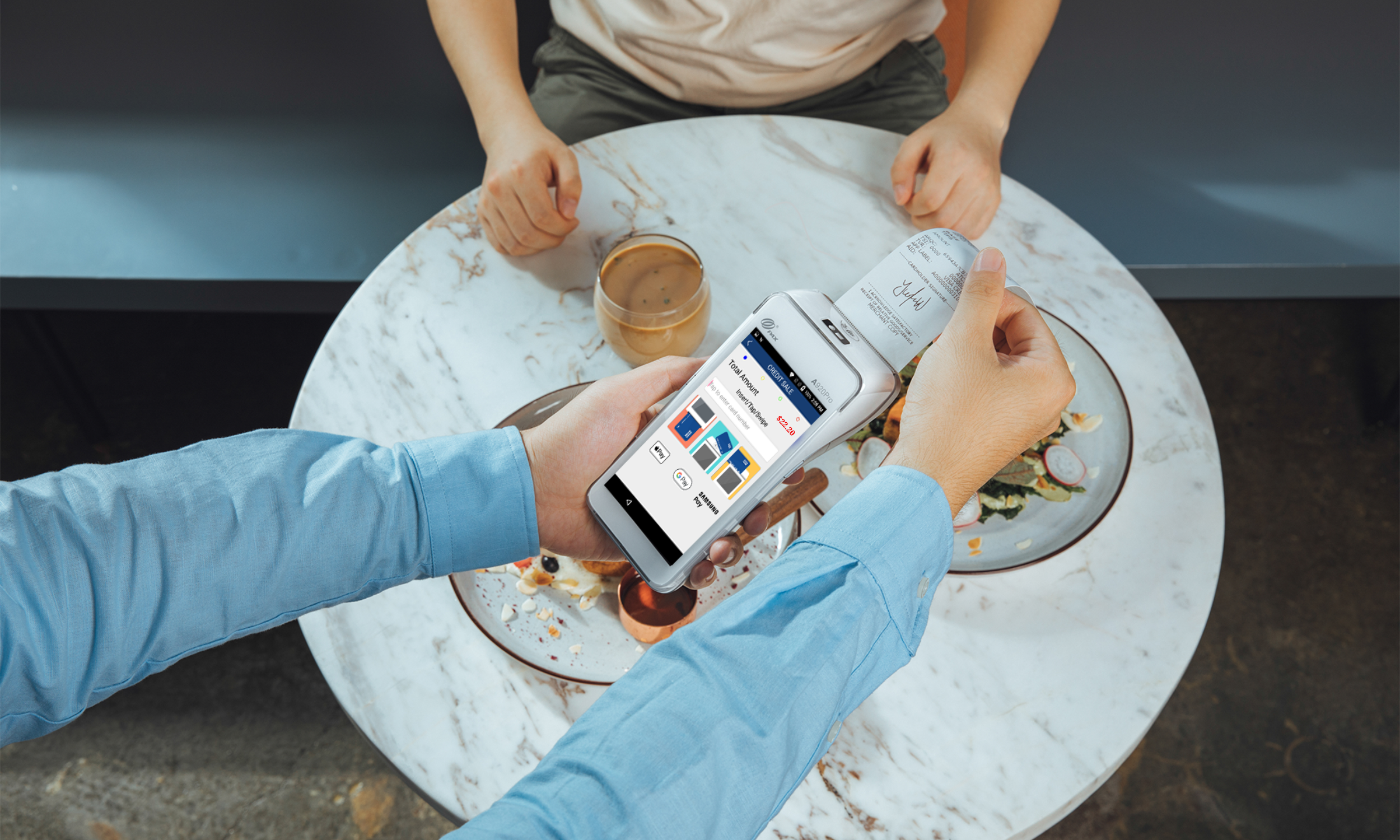 GO HP: A920 pro in waitstaff apron pocket